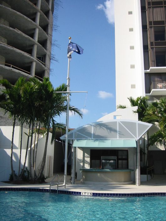 Pool Cabana and flagpole