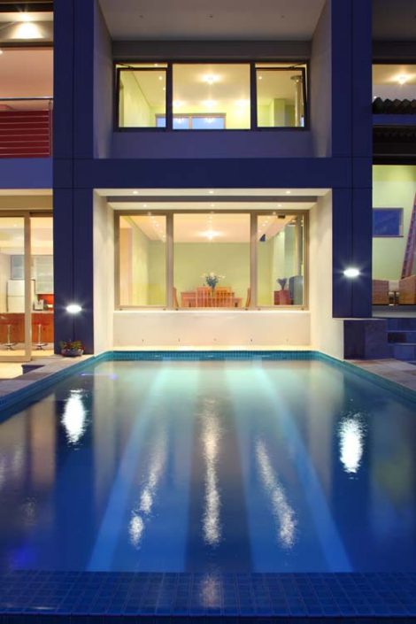View over pool towards home