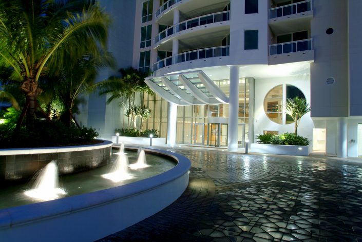Night shot of entrance court