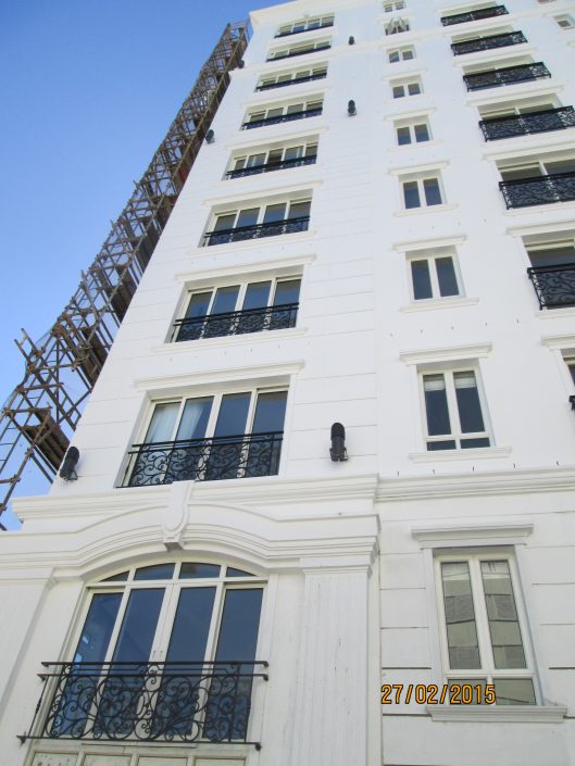 View up the building during construction